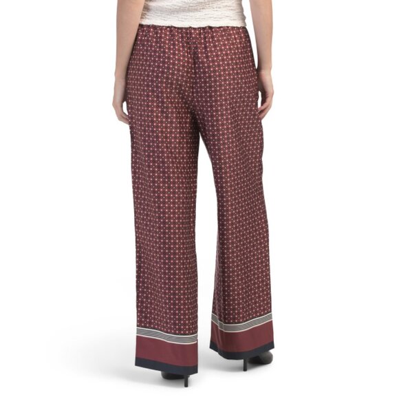 HAVER + BLAIR Burgundy/Black Printed Matte Satin Pull On Wide Leg Pants - Picture 2 of 2